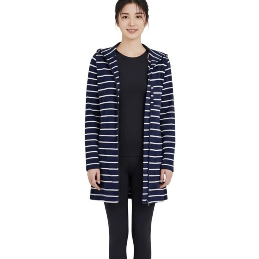 Soma Live Lounge Wear Navy White Striped Full Zip Longline Hoodie XS